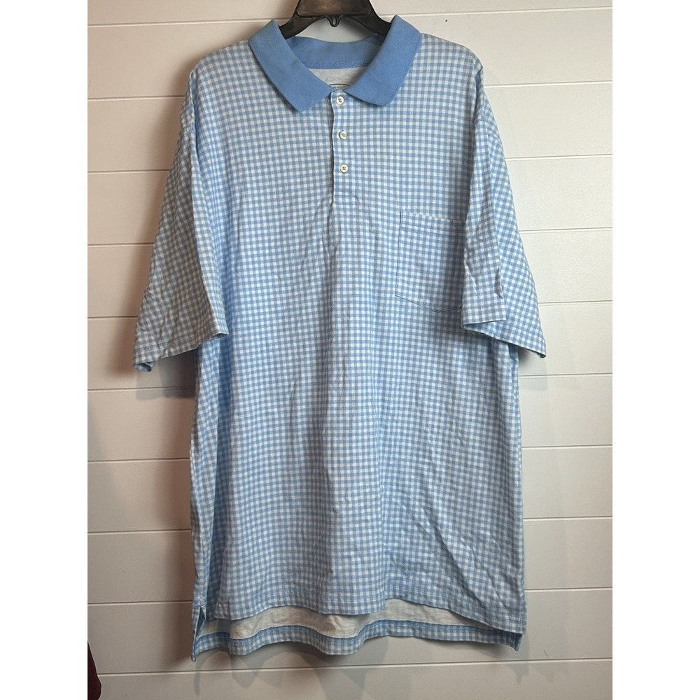 Foundry Polo Shirt Men's Sz 2XLT Blue White Plaid